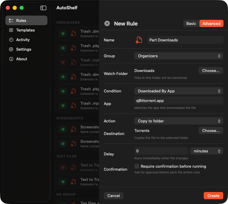 Track which app downloaded a file.
Organize by browser or app.