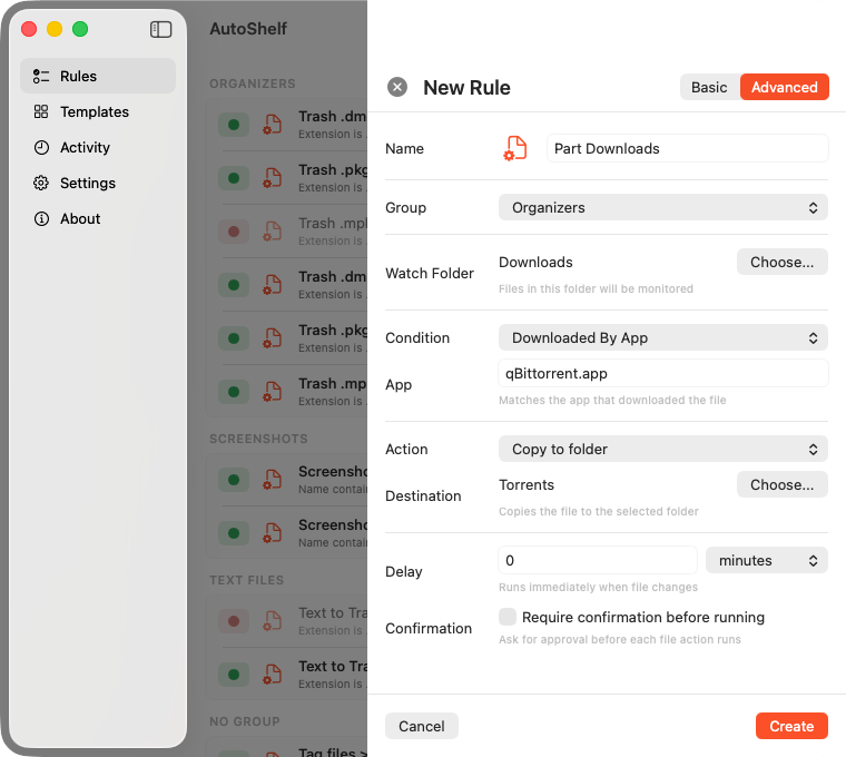 Track which app downloaded a file.
Organize by browser or app.