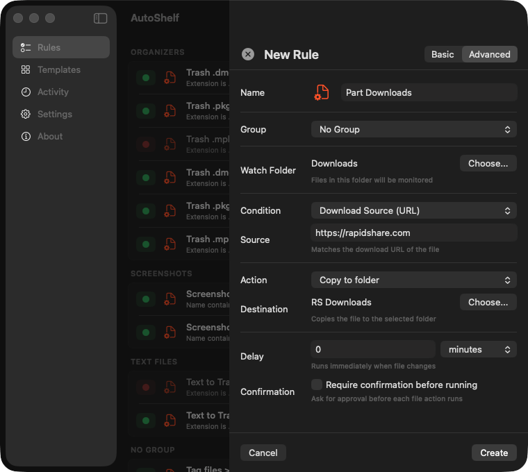 Sort files by download source.
Route them automatically.
