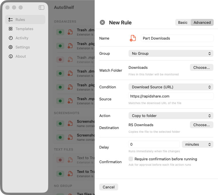 Sort files by download source.
Route them automatically.